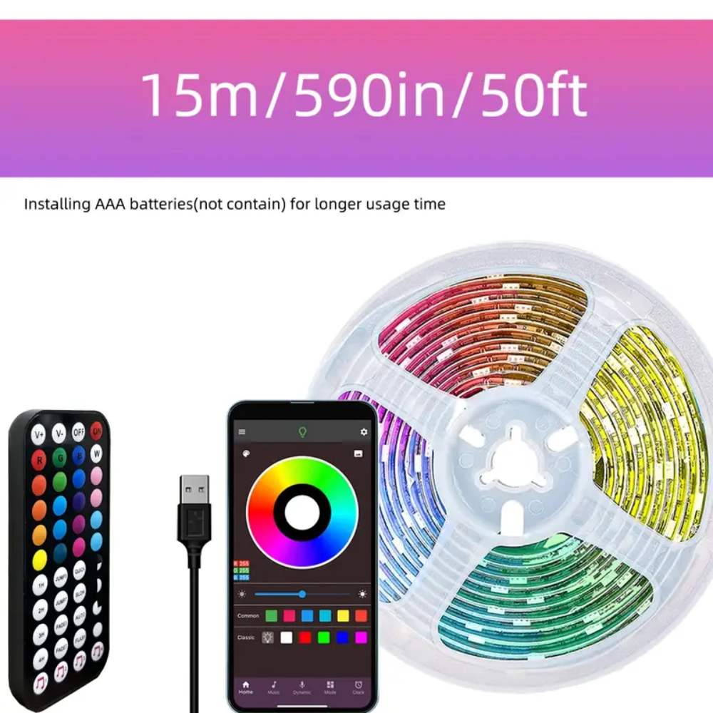 RGBW Smart LED Strip Lights 4.88m-30.48m, Remote & App Control, Music Sync, Dimmable, Color Changing, Holiday & Party Decor