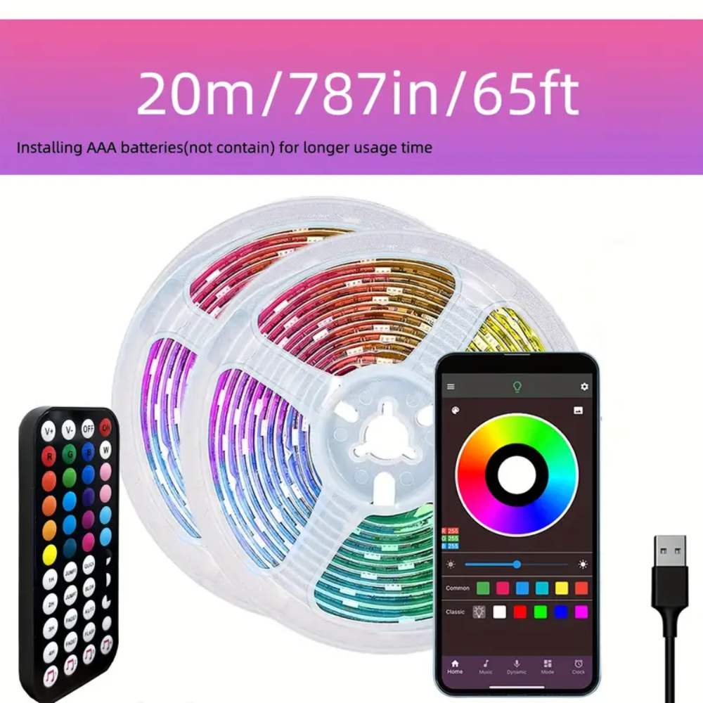 RGBW Smart LED Strip Lights 4.88m-30.48m, Remote & App Control, Music Sync, Dimmable, Color Changing, Holiday & Party Decor