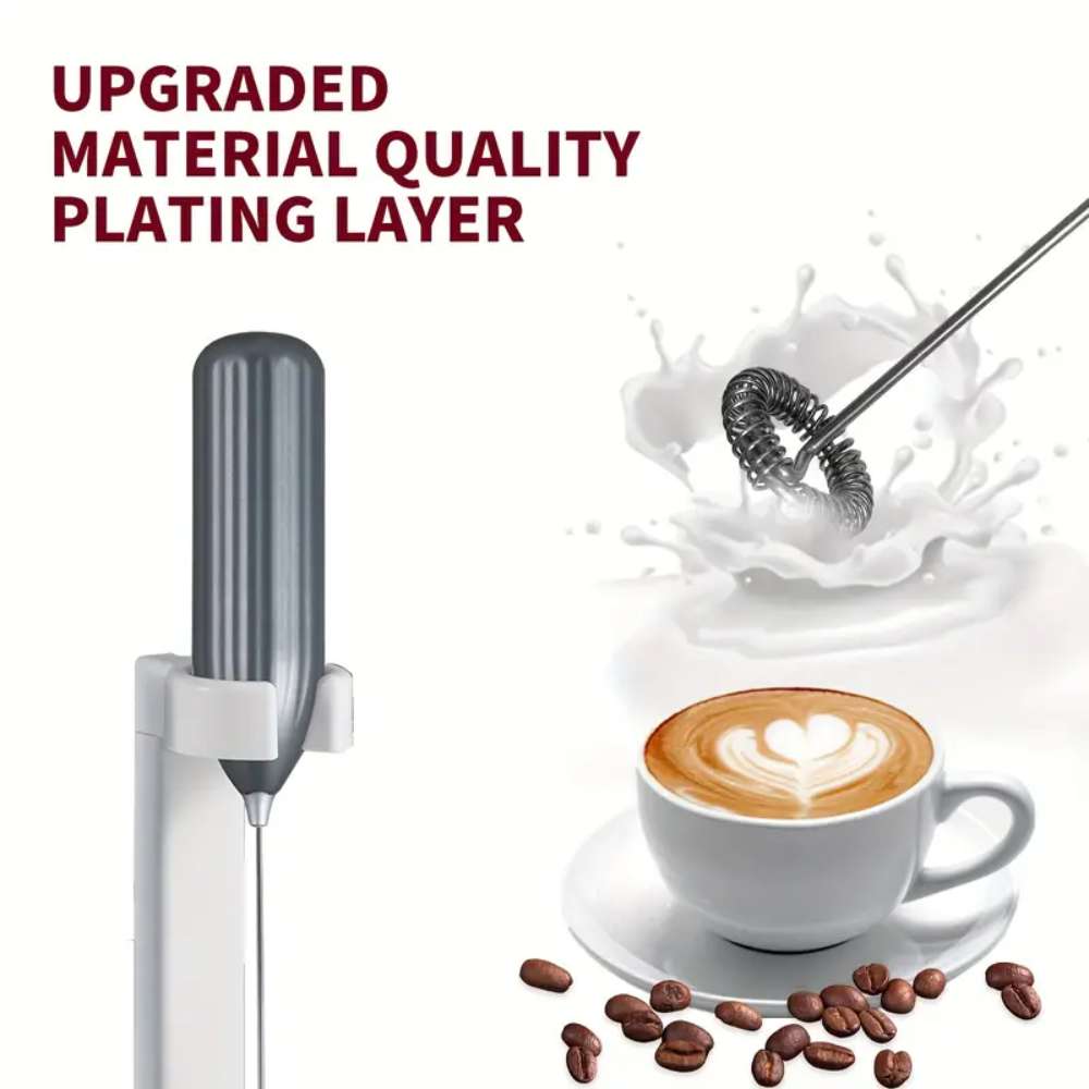 Electric Milk Frother, Handheld Mini Foamer & Drink Mixer, Battery Operated, Stainless Steel Whisk for Coffee, Latte, Matcha, & More