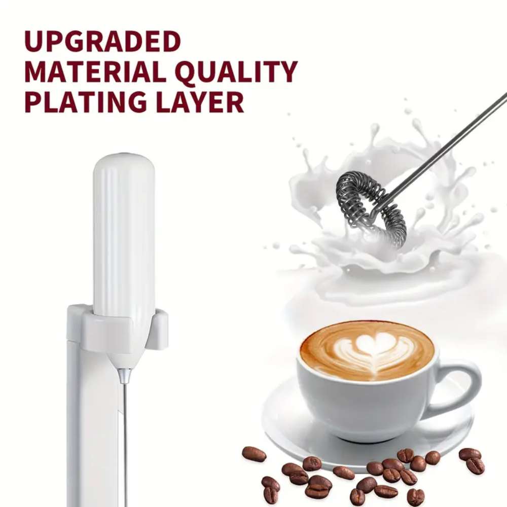 Electric Milk Frother, Handheld Mini Foamer & Drink Mixer, Battery Operated, Stainless Steel Whisk for Coffee, Latte, Matcha, & More