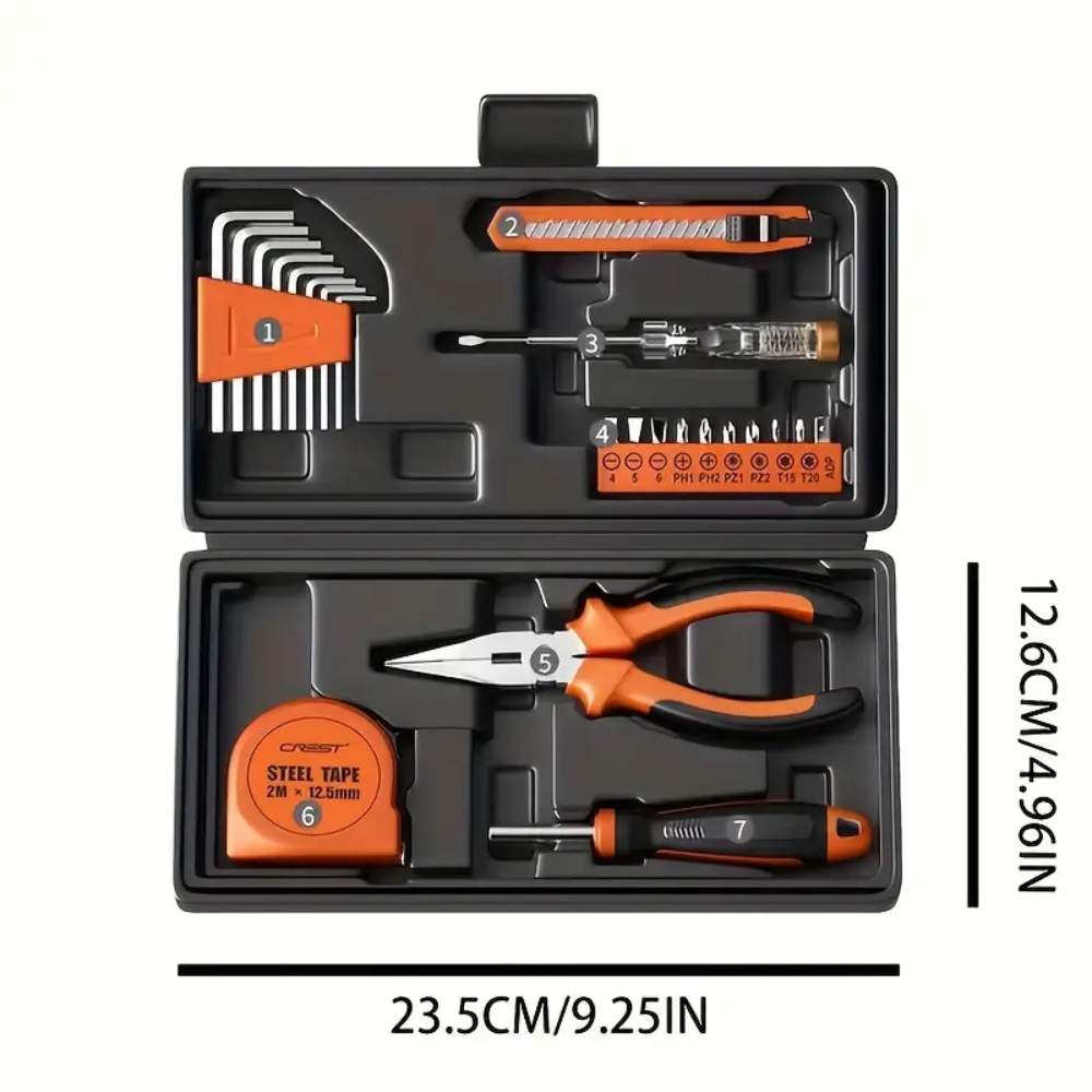 23pcs Universal Home Tool Kit, Carbon Steel Hand Tools Set with Storage Case for Household, Car, Office