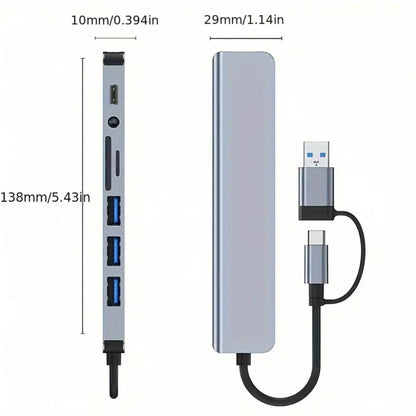 8-Port USB C Hub with USB 3.0, USB 2.0, Micro SD/TF Reader, Audio, Dual USB & Type-C Interfaces, Compatible with MacBook, iMac & Laptops