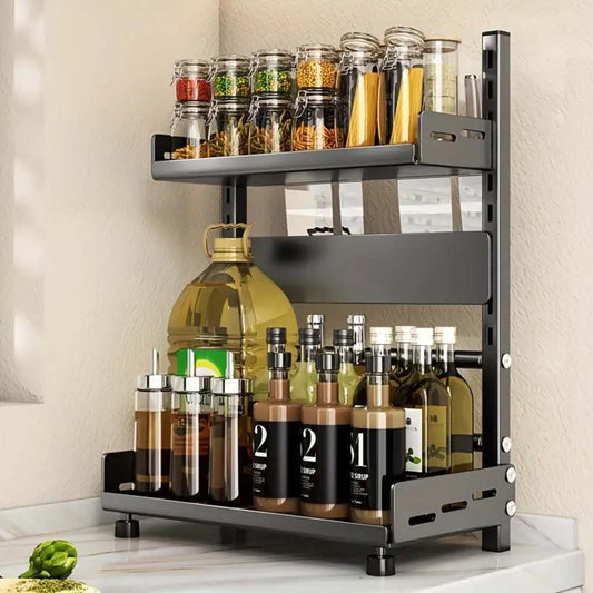 LDQ Multi-Tier Steel Spice Rack - Weatherproof Countertop Organizer for Kitchen & Restaurant Use