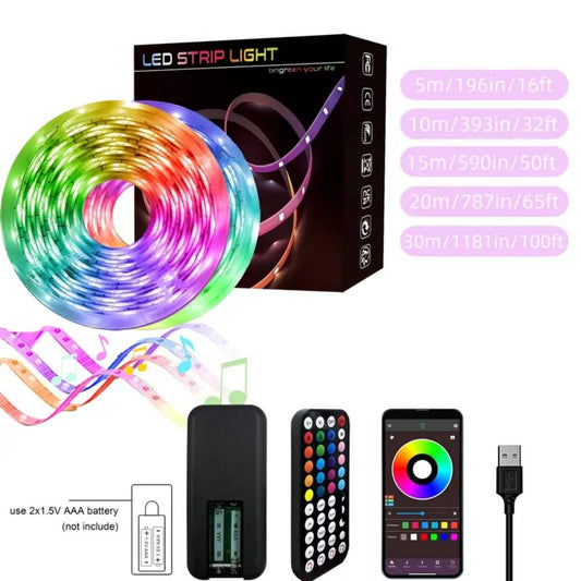 RGBW Smart LED Strip Lights 4.88m-30.48m, Remote & App Control, Music Sync, Dimmable, Color Changing, Holiday & Party Decor