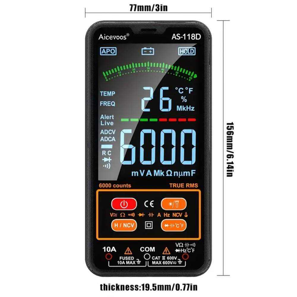 Smart Digital Multimeter Auto-Ranging Tester, Voltage, Current, Resistance, Temperature & More