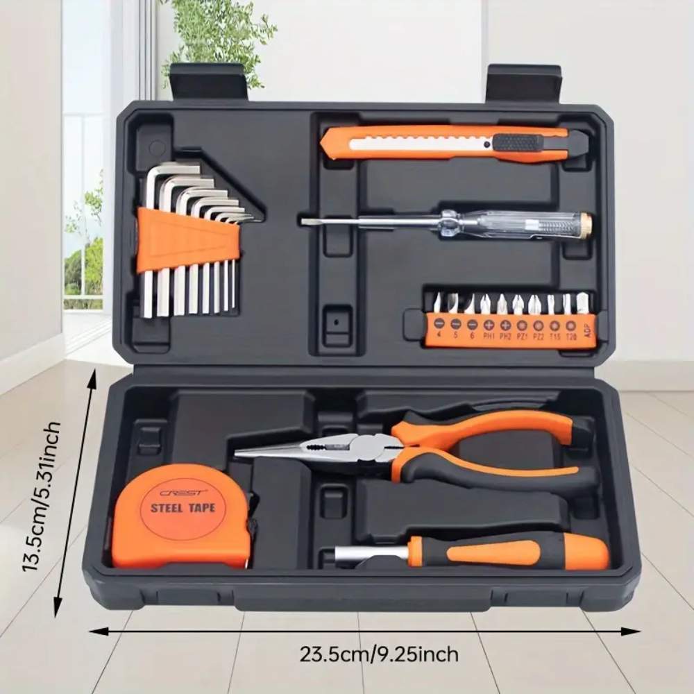 23pcs Universal Home Tool Kit, Carbon Steel Hand Tools Set with Storage Case for Household, Car, Office