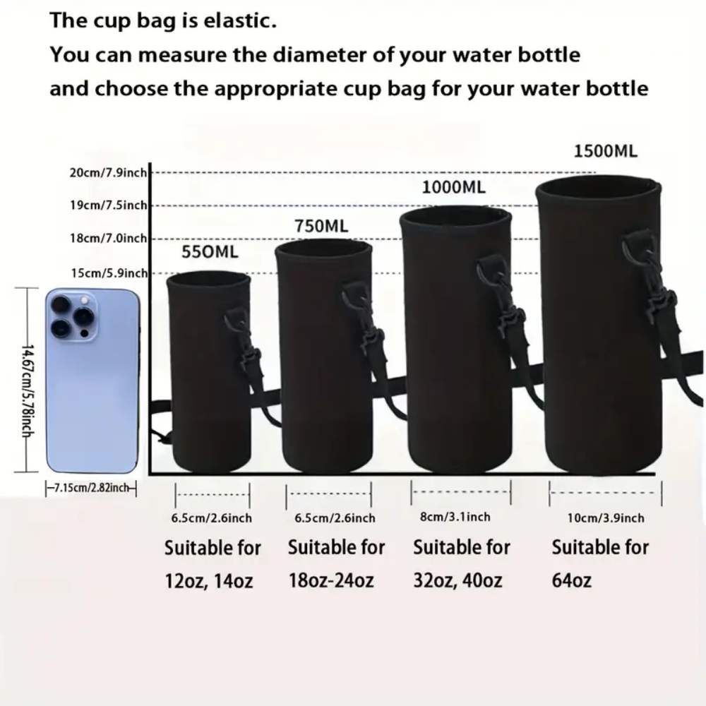 Nylon Water Bottle Sleeve with Adjustable Strap, Portable Protective Holder for 550ml to 1500ml Bottles