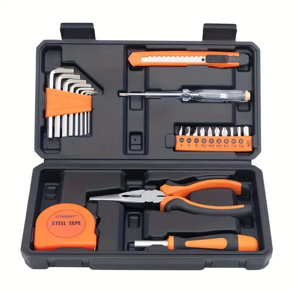 23pcs Universal Home Tool Kit, Carbon Steel Hand Tools Set with Storage Case for Household, Car, Office