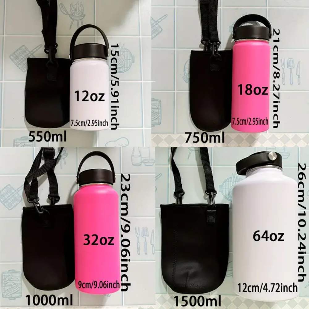 Nylon Water Bottle Sleeve with Adjustable Strap, Portable Protective Holder for 550ml to 1500ml Bottles