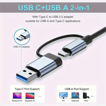 8-in-1 USB Hub with Audio Jack, Multi-Port Adapter, USB-Powered, 5V Voltage, Compatible with Tablets and Devices