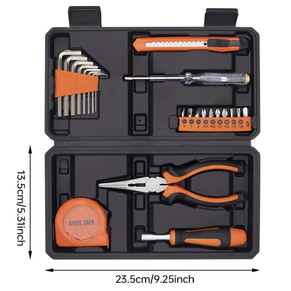 23pcs Universal Home Tool Kit, Carbon Steel Hand Tools Set with Storage Case for Household, Car, Office