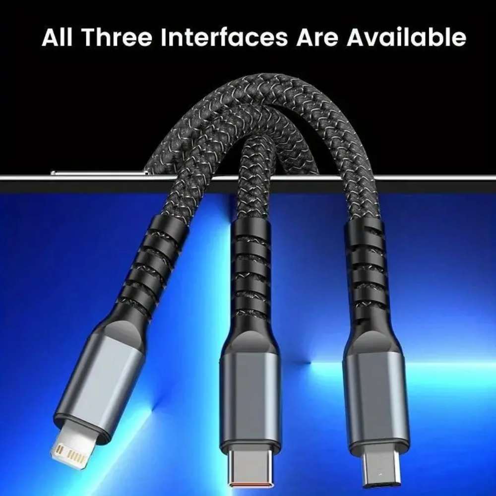 3-in-1 100W USB Type-C Fast Charging Cable, Multi-Port Charger for iPhone, Samsung, Xiaomi, Poco, Micro USB Devices