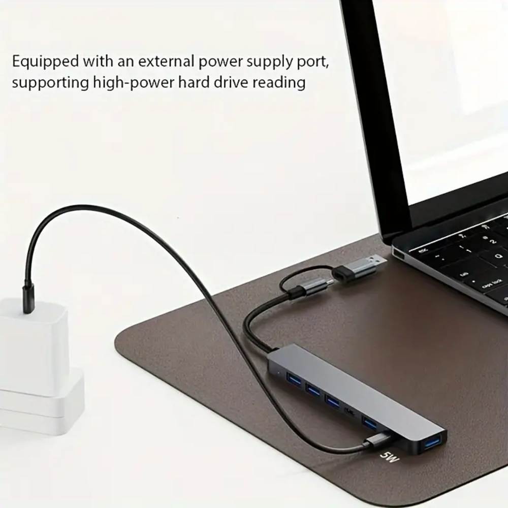 8-Port USB C Hub with USB 3.0, USB 2.0, Micro SD/TF Reader, Audio, Dual USB & Type-C Interfaces, Compatible with MacBook, iMac & Laptops