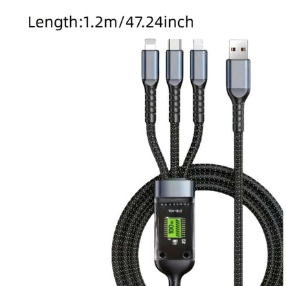 3-in-1 100W USB Type-C Fast Charging Cable, Multi-Port Charger for iPhone, Samsung, Xiaomi, Poco, Micro USB Devices