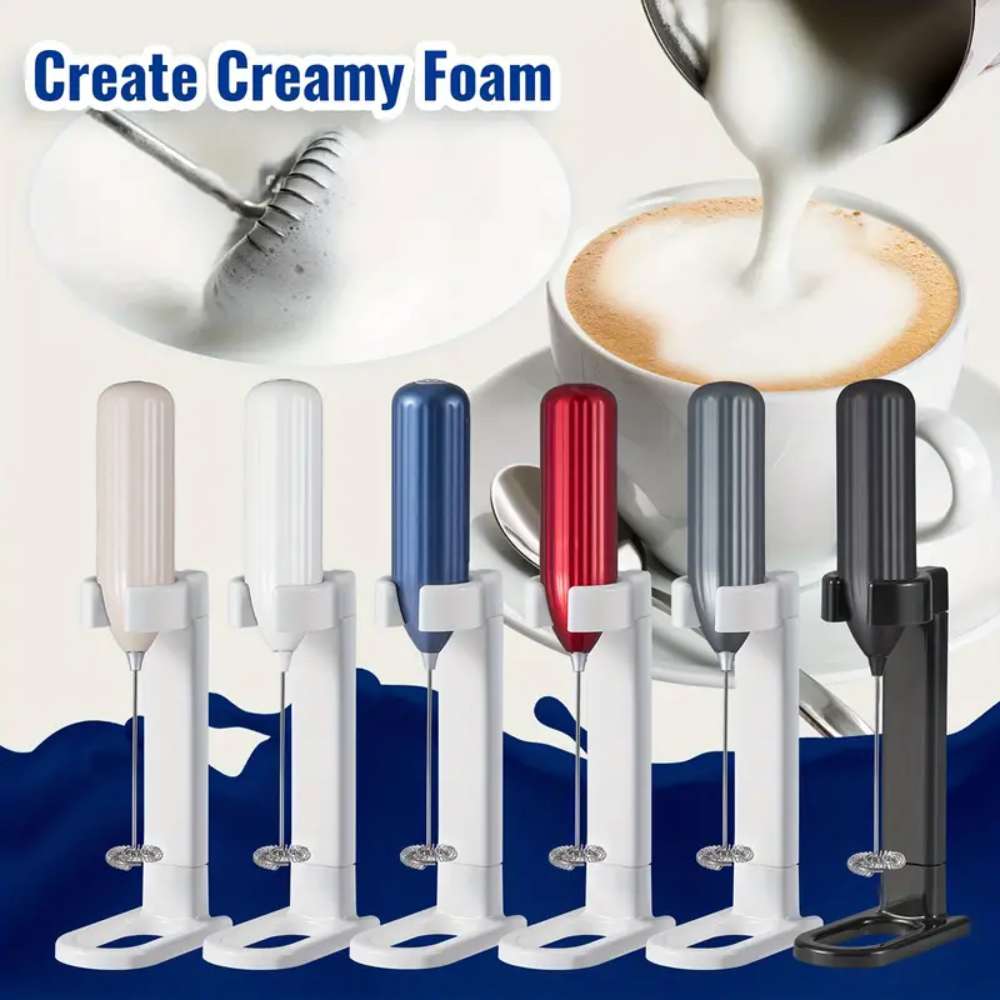 Electric Milk Frother, Handheld Mini Foamer & Drink Mixer, Battery Operated, Stainless Steel Whisk for Coffee, Latte, Matcha, & More