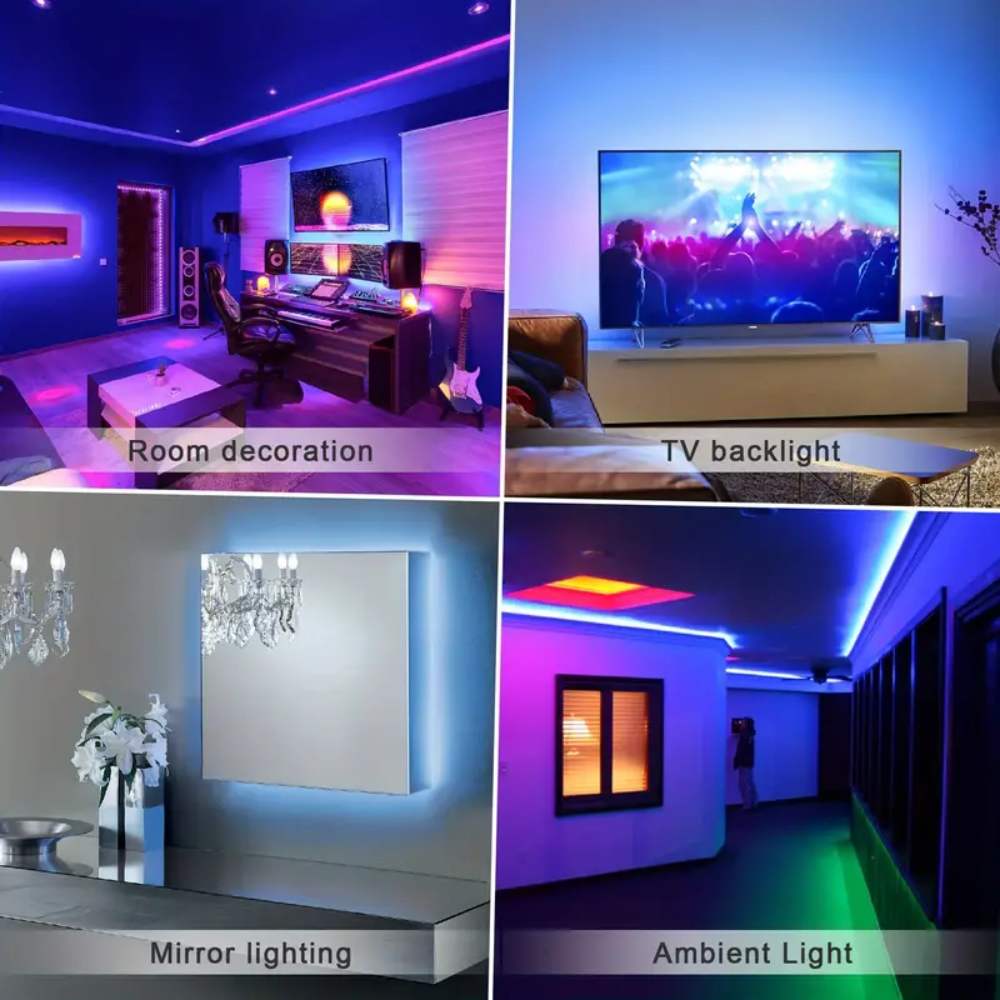 RGBW Smart LED Strip Lights 4.88m-30.48m, Remote & App Control, Music Sync, Dimmable, Color Changing, Holiday & Party Decor