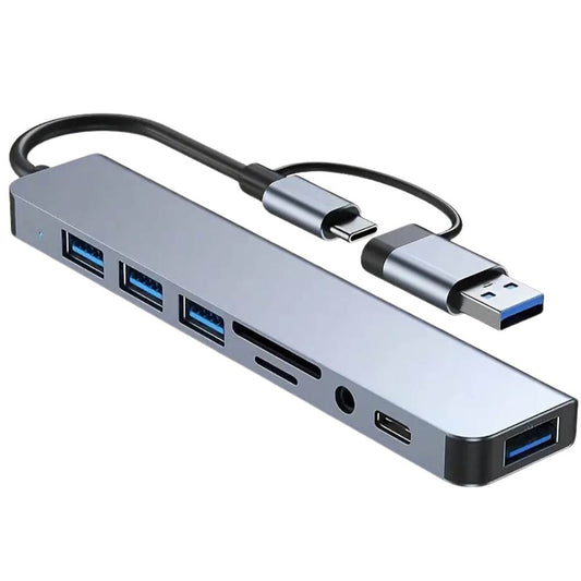 8-Port USB C Hub with USB 3.0, USB 2.0, Micro SD/TF Reader, Audio, Dual USB & Type-C Interfaces, Compatible with MacBook, iMac & Laptops